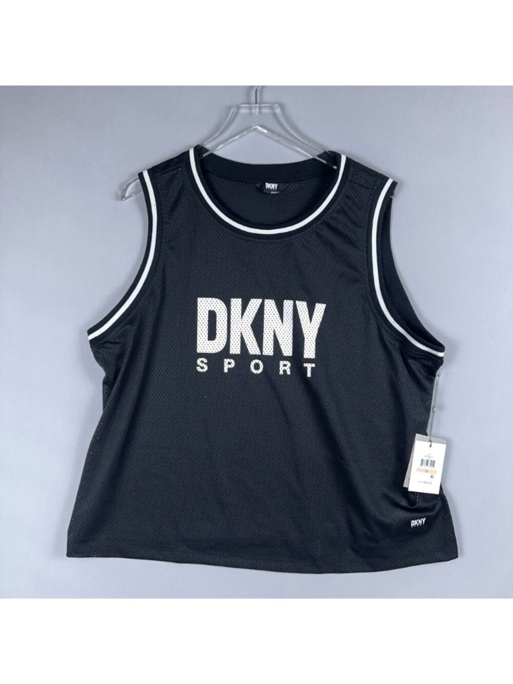 DKNY Sport Tank Top Size 2X Mesh Basketball Black Sleeveless White Logo Was $44. - Picture 4 of 12
